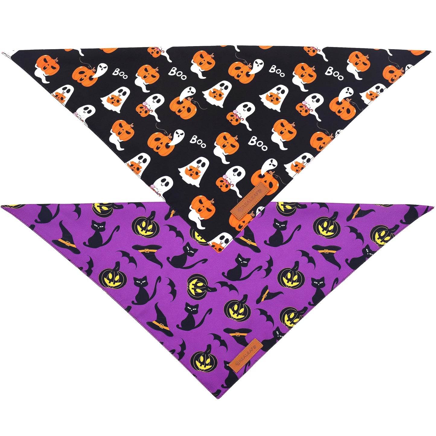 Realeaf Halloween Dog Bandanas 2 Pack, Reversible Orange Pumpkin Pet Scarf for Boy and Girl, Premium Durable Fabric, Holiday Bandana for Small Medium Large and Extra Large Dogs (Small)