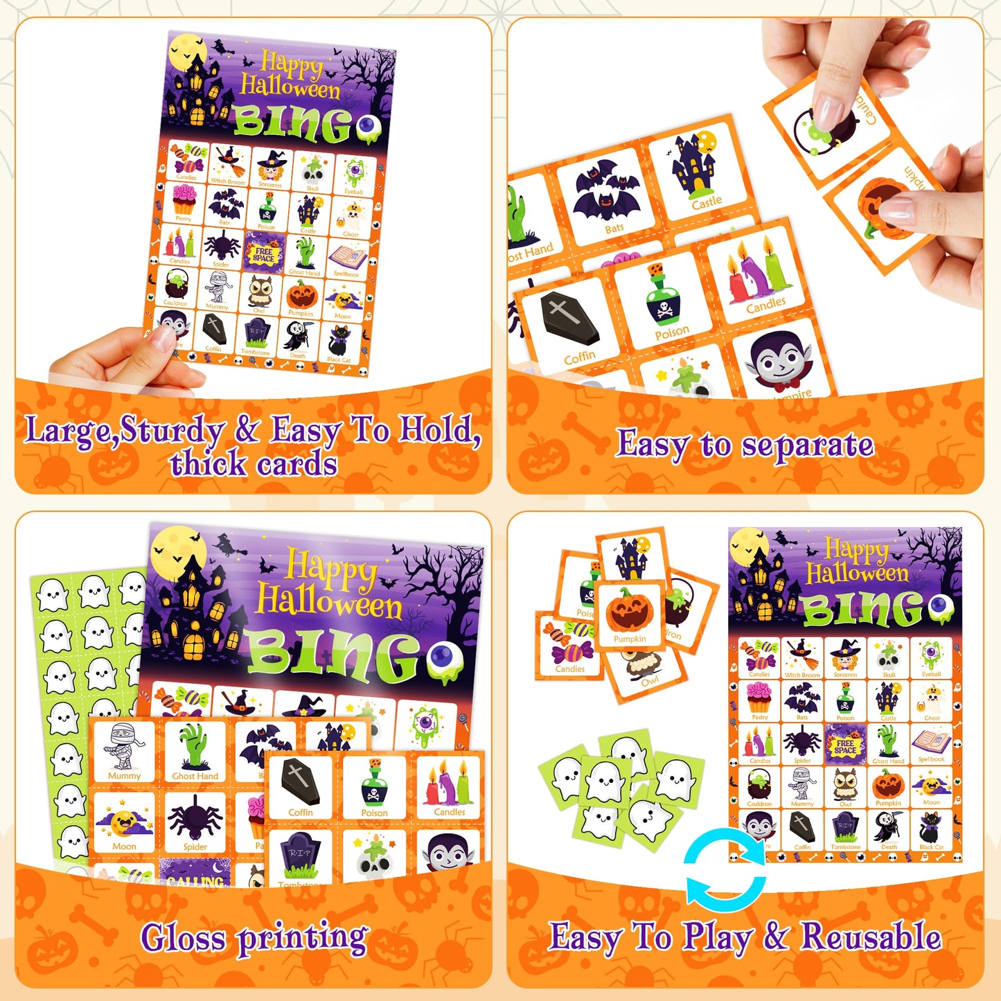 OHOME Halloween Games - Halloween Bingo for Kids | Halloween Party Favors - 24 Players Halloween Toys Gifts Party Supplies | Halloween Crafts Accessories Treats Activities for Family