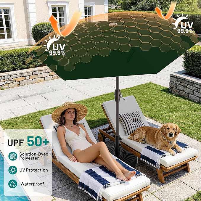AreShark 7.5FT Patio Umbrella Table Market Umbrella with 6 Sturdy Ribs, Button Tilt/Crank, Heavy-Duty Outdoor Umbrellas for Pool, Deck, Garden and Backyard, Dark Green