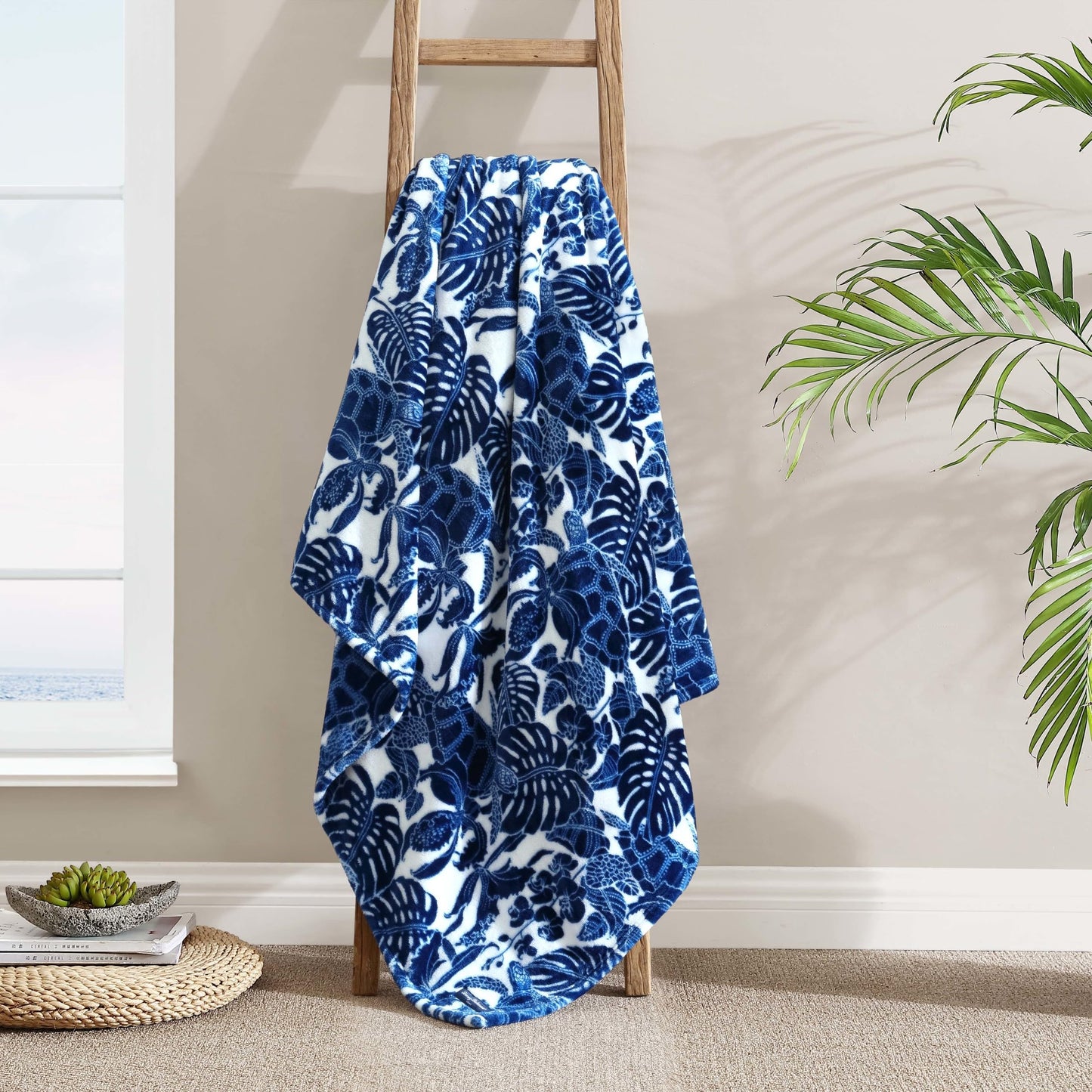 Tommy Bahama - Throw Blanket, Plush Fleece Bedding with Ultra-Soft Cozy Feel, Tropical Blanket for Bed or Couch (Turtle Bay Blue, 50' x 70')