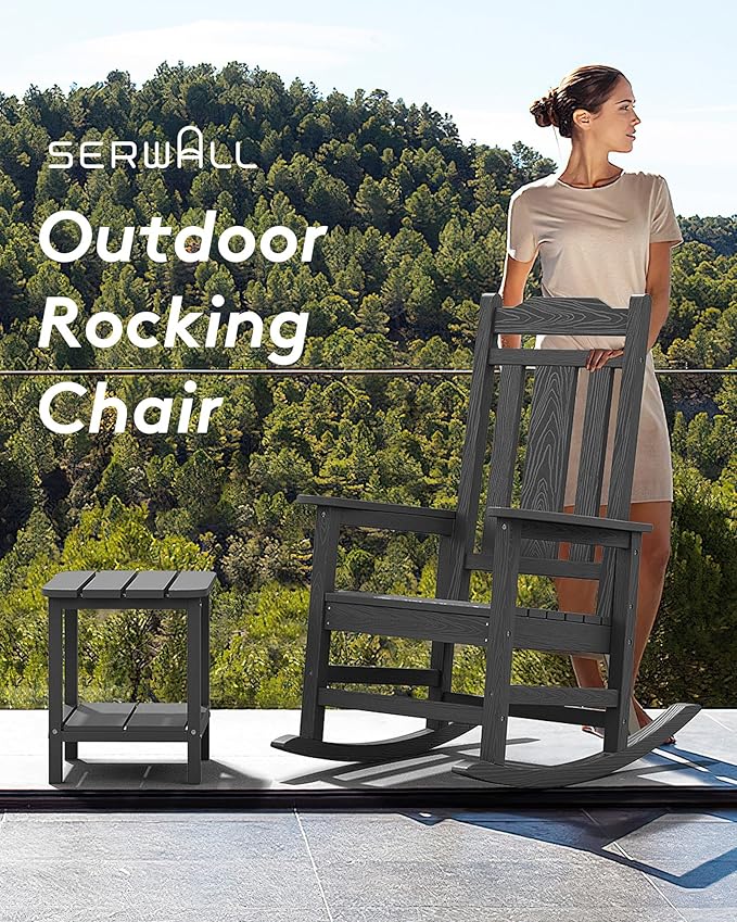 SERWALL Outdoor Rocking Chair Set of 6, Patio Rocking Chair Sets, HDPE Rocking Chair for Adults, Gray