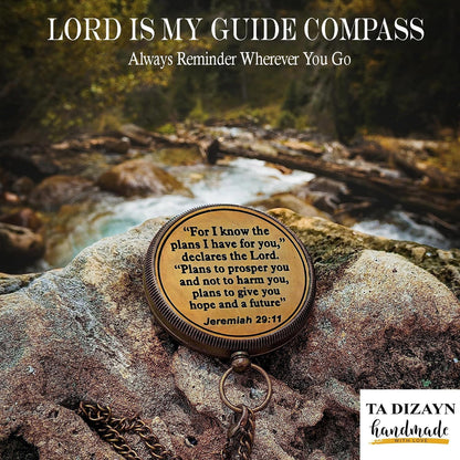 I Know The Plans I Have for You Engraved Compass with Wooden Box, Jeremiah 29 11 - Christian & Catholic Gifts for Men, Women & Graduation