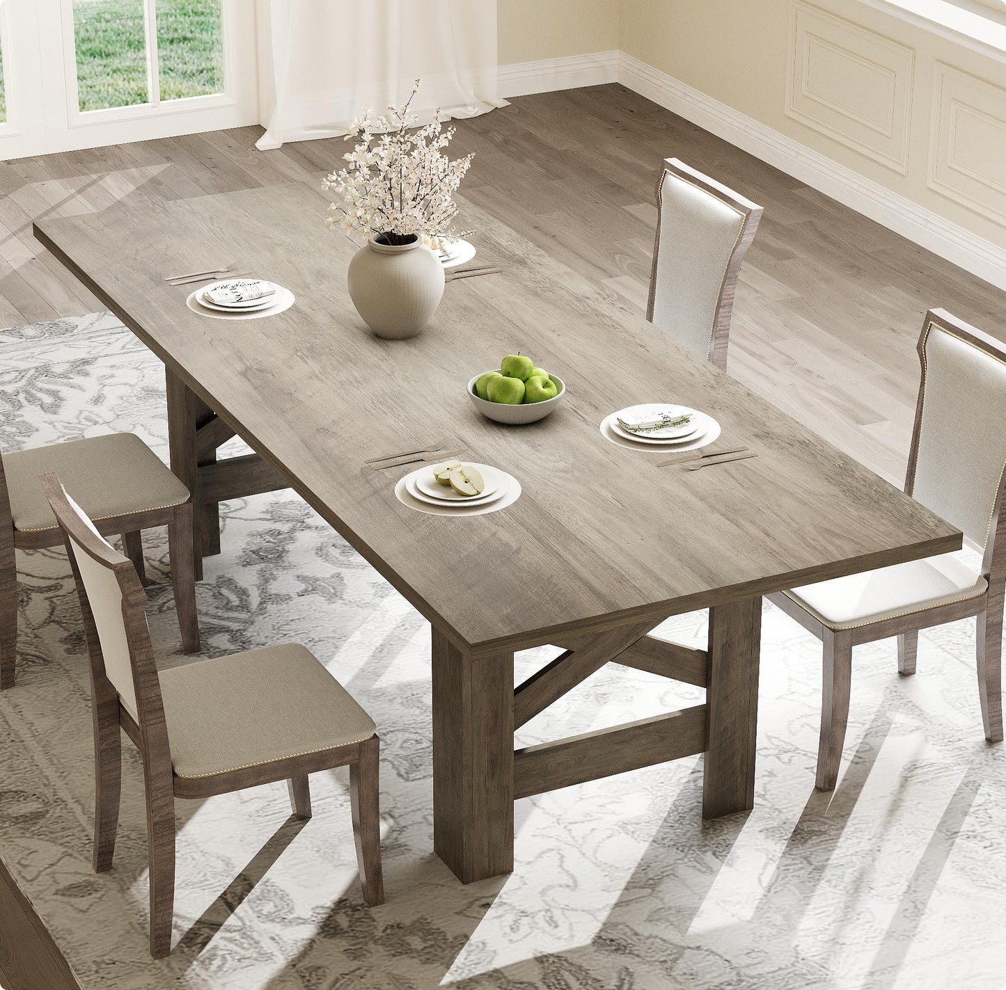 Garvee Wood Farmhouse Dining Table for 6-8, Heavy Duty Large Kitchen Table, 70.87" Long Rectangular Dining Room Tables with Strong Legs, Thickness Tabletop, for Big Family, Dinette, Rustic Gray