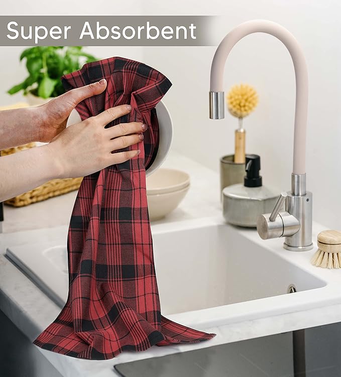 Utopia Towels Red & Black Dish Towels 100% Ring Spun Cotton Highly Absorbent &