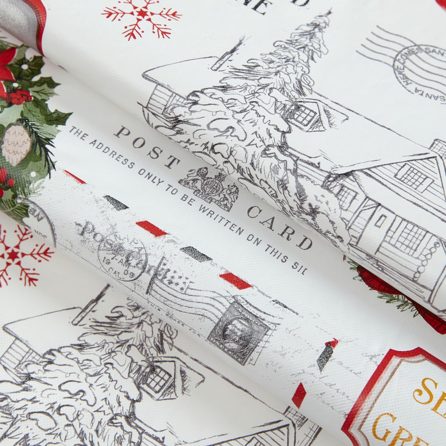 Newbridge Farm Fresh Christmas Tree Vinyl Tablecloth with Flannel Backing, Vintage Retro Holiday Print, Wipe Clean, 70 Inch Round