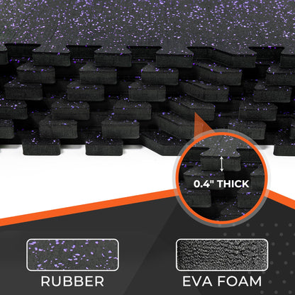 SUPERJARE 0.4'' Thick 36 Pcs 144 Sq Ft Rubber Top Exercise Equipment Mats, High Density EVA Foam Mats with Rubber Top, Interlocking Gym Flooring for Home Gym, Protective Workout Mat, Black/Grey