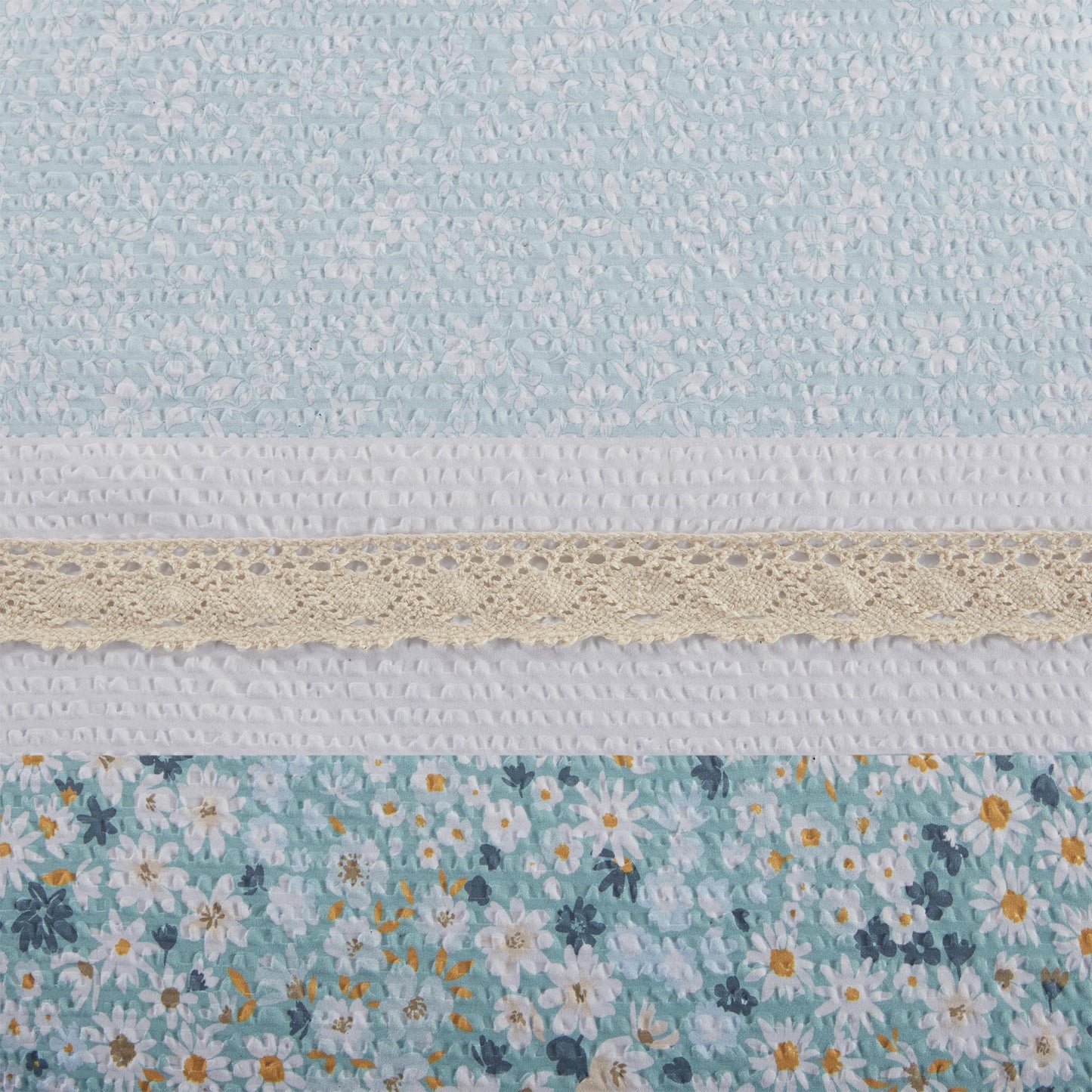 Madison Park Comforter Set, Seersucker Floral King Size Comforter Sets, Microfiber Comforters, All Season Lightweight Comforter, Throw Pillows, Caralie, King/Cal King Aqua 5 Piece