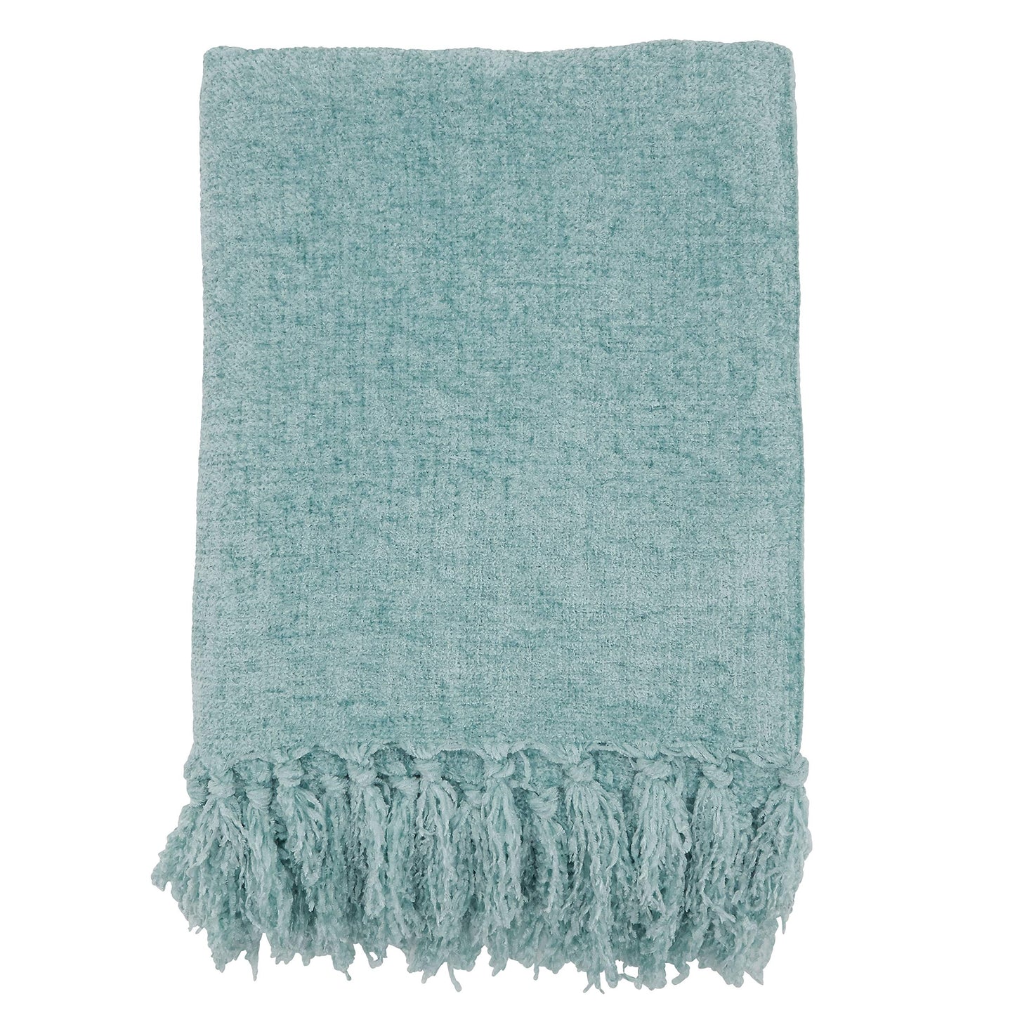 SARO LIFESTYLE Chenille Throw Blanket with Fringed Edge, Aqua, 50"x60"