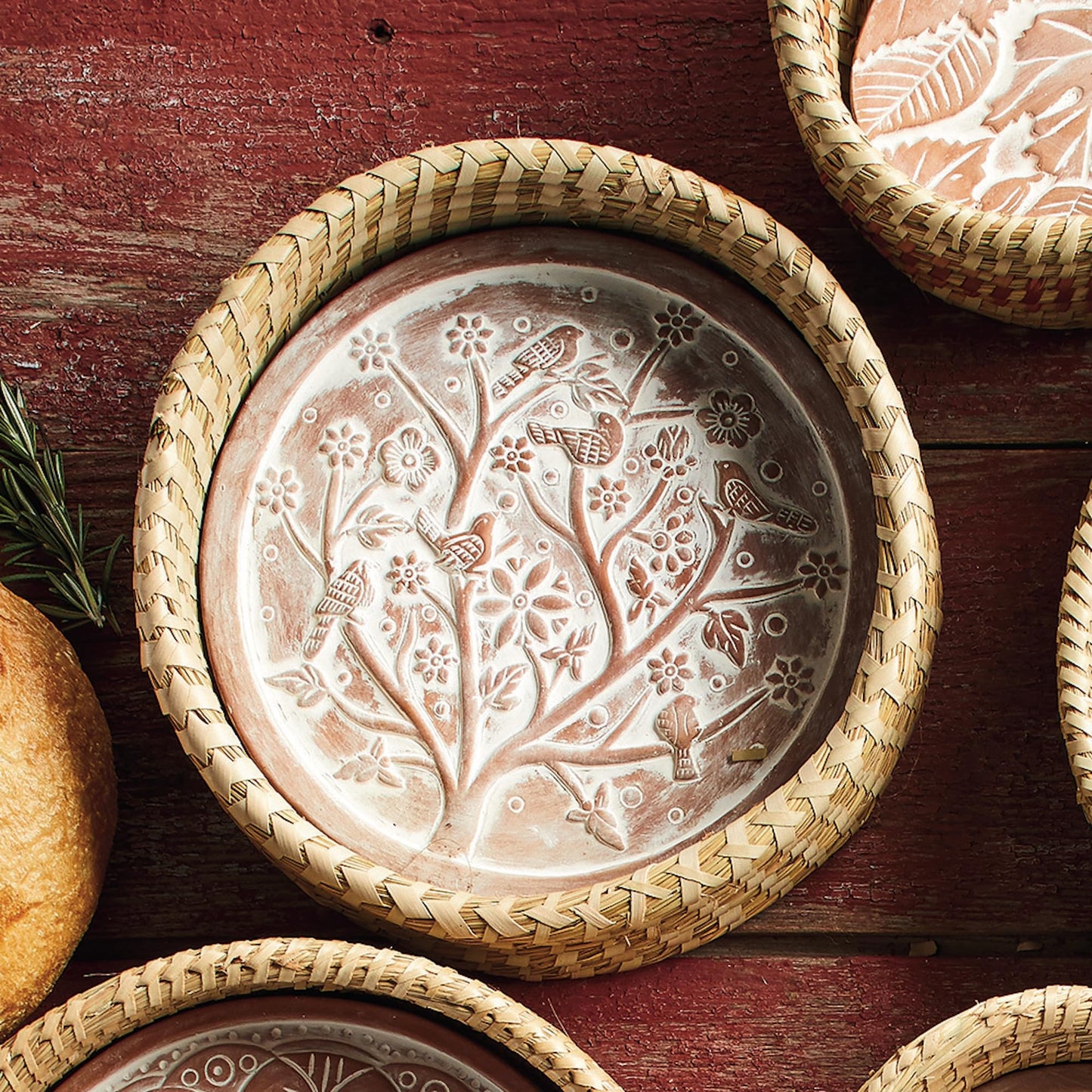 Better World Bio Bread Basket with Terracotta Warmer, Bread Basket for Serving, Sized 11.5" w x 11.5" l x 3.5" h, Nature Inspired Birds of a Feather Design
