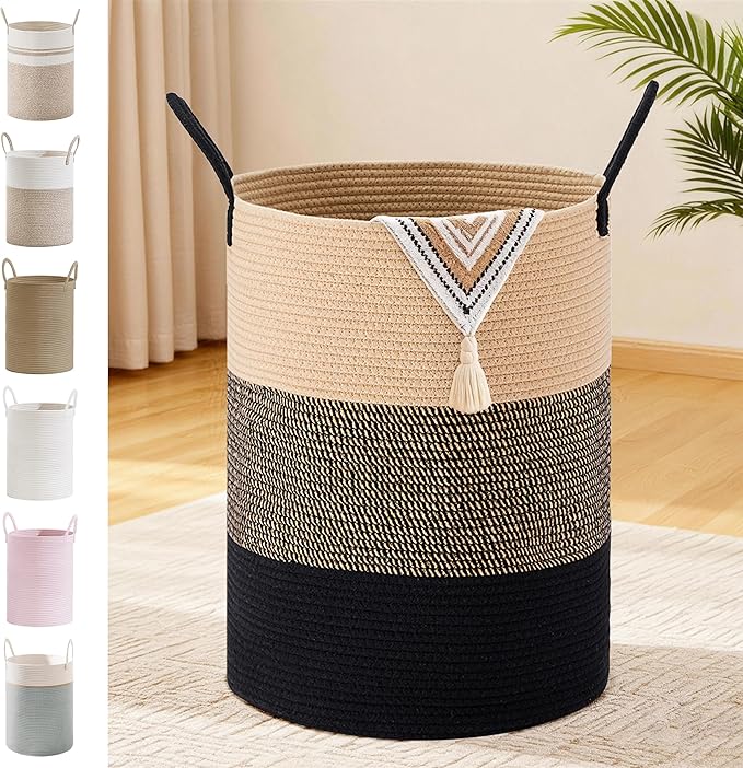 Tall Laundry Basket with Handles, 72L Portable Dirty Clothes Hamper, Boho