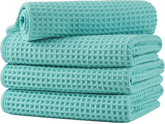 Microfiber Waffle Hand Towels, 4 Pieces, Fast Drying, Lint Free 430 GSM
