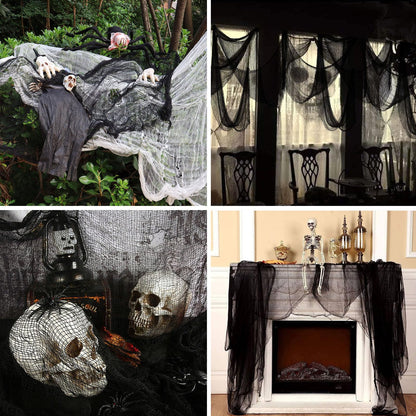 SHIYOUO 400" x 85" Halloween Black Creepy Cloth, Large Size Spooky Gauze Fabric, Halloween Scary Decoration for Haunted Houses Party Supplies Indoor Outdoor-Black 400" x 85"