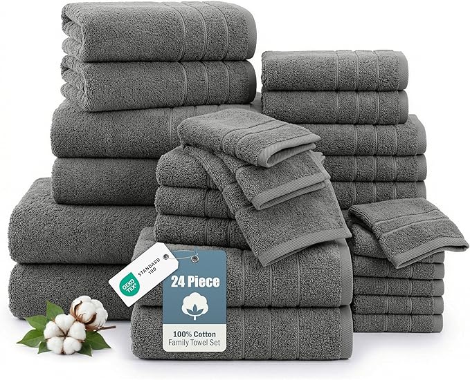 100% Cotton Bath Towels Set of 24 – 2 Bath Sheets, 2 Large Bath Towel, 2 Gym