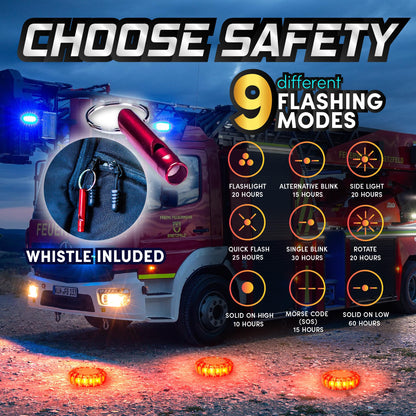 Marcala 6‑Pack LED Road Flares | DOT Compliant Emergency Lights for Vehicles with Batteries, Whistle & Case | Flares Emergency Road | Emergency Flares | Perfect For Gifting or Everyday Roadside Safety