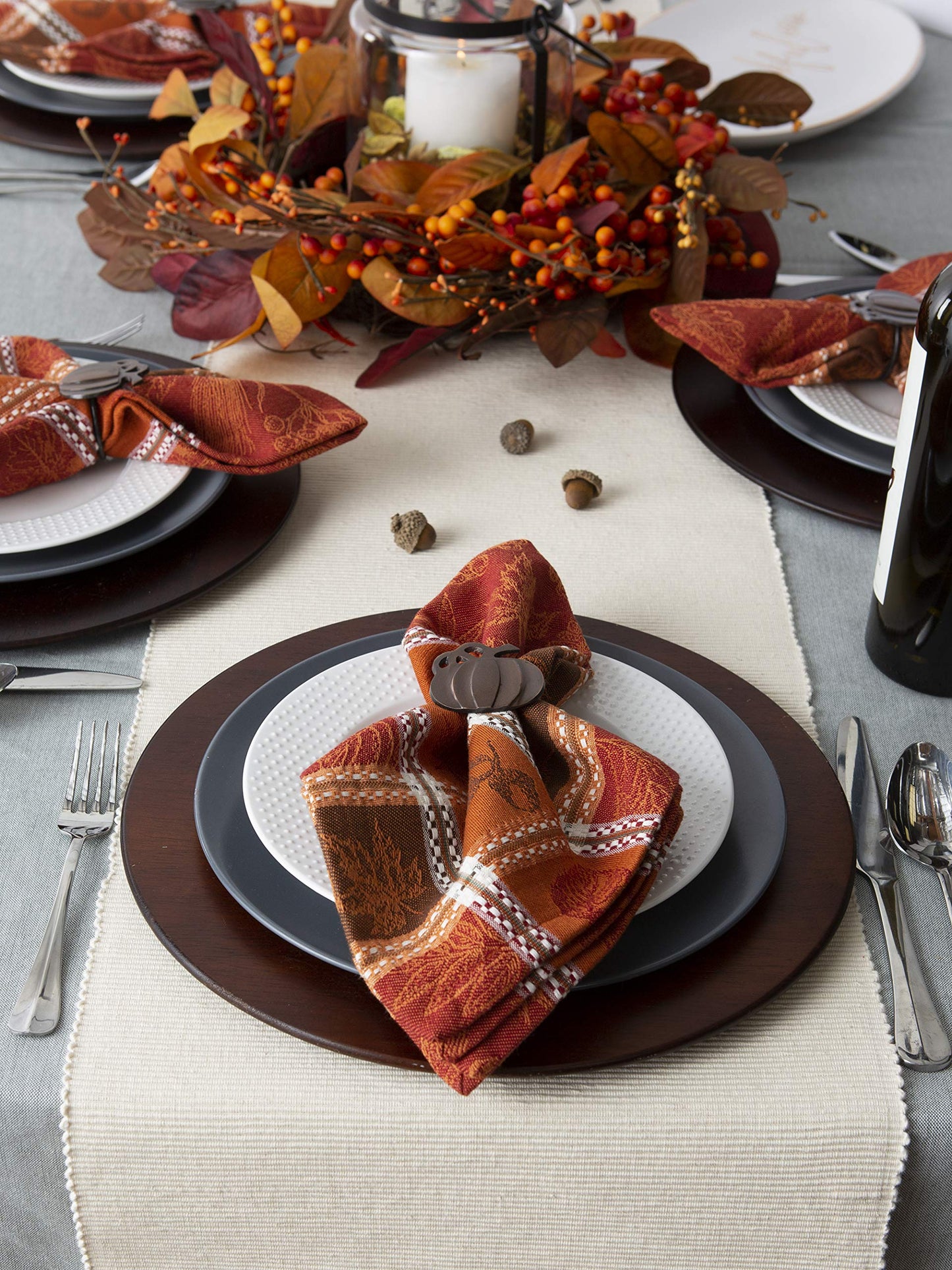 DII Traditional Harvest Wheat Jacquard Collection Thanksgiving Fall Table Décor Damask Cotton, Square Napkin Set, 20x20, Wine Red Botanical, 6 Piece