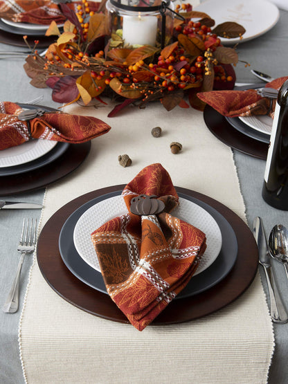DII Traditional Harvest Wheat Jacquard Collection Thanksgiving Fall Table Décor Damask Cotton, Square Napkin Set, 20x20, Wine Red Botanical, 6 Piece