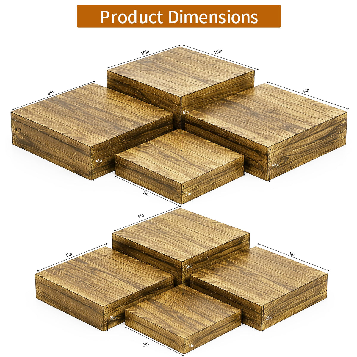 8 Packs Wood Buffet Risers, Multi-Size Food Risers, Square Paulownia Wood Nesting Cubes for Hollow Bottom Food Display, Stands for Buffet Tables & Catering, Party, Multi-Level Buffet Presentation