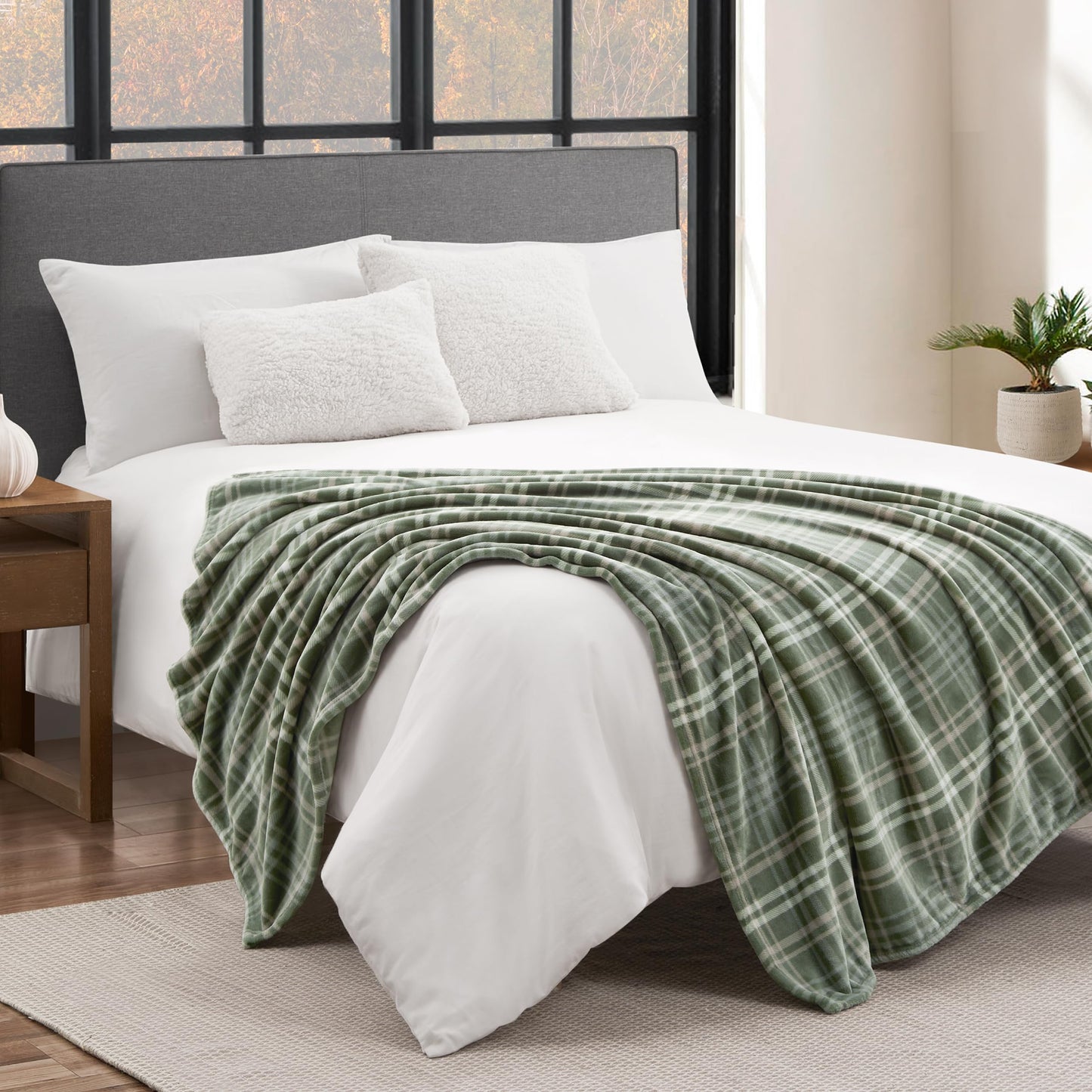 Lucky Brand Camper Plaid Olive Green 50"x70" Cozy Plush Blanket - Premium Microfiber Throw for Luxurious Comfort and Style