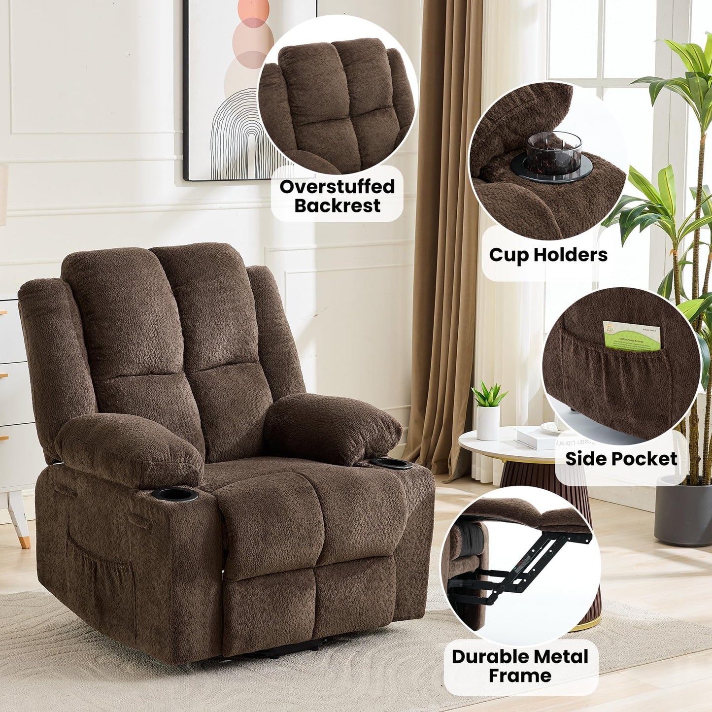 Garvee Power Lift Recliner Chair with Massage and Heat, Oversized Electric Lift Chair with Stand Assist, 155° Adjustable Lay Flat Recliner, 2 Cup Holders for Living Room