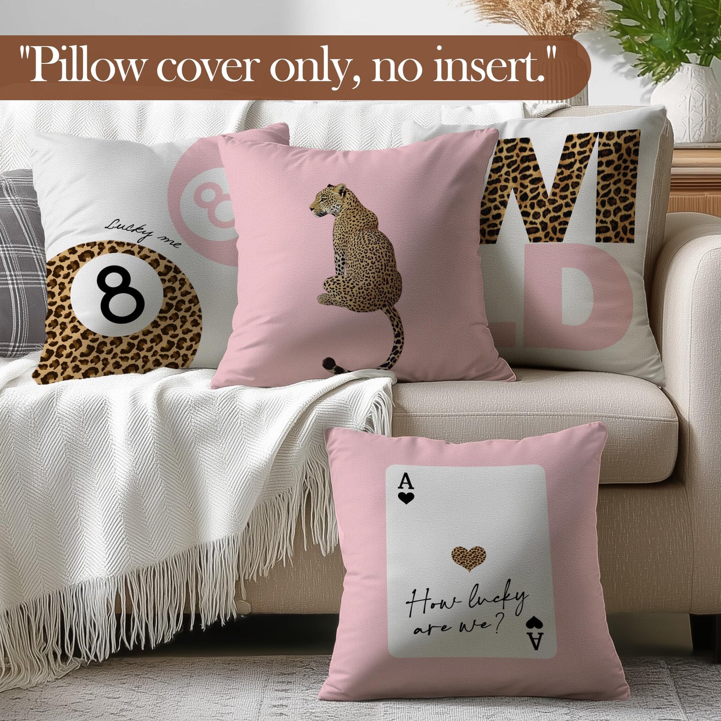 laveliabel Preppy Pink Cheetah Throw Pillow Covers 18x18 Set of 4, Girly Bedroom Decor, Cheetah Print Pillows, Trendy Leopard Lucky 8 Balls Pillowcases Cushion Case for Teen Girls Room Dorm Decor