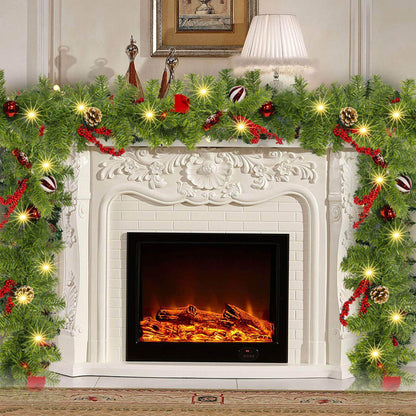 FUNPENY 9 FT Artificial Christmas Garland, Pre-Lit 50 LED Battery Operated Lighted Xmas Garland with 8 Modes for Indoor Holiday Door Home Decorations (Red)