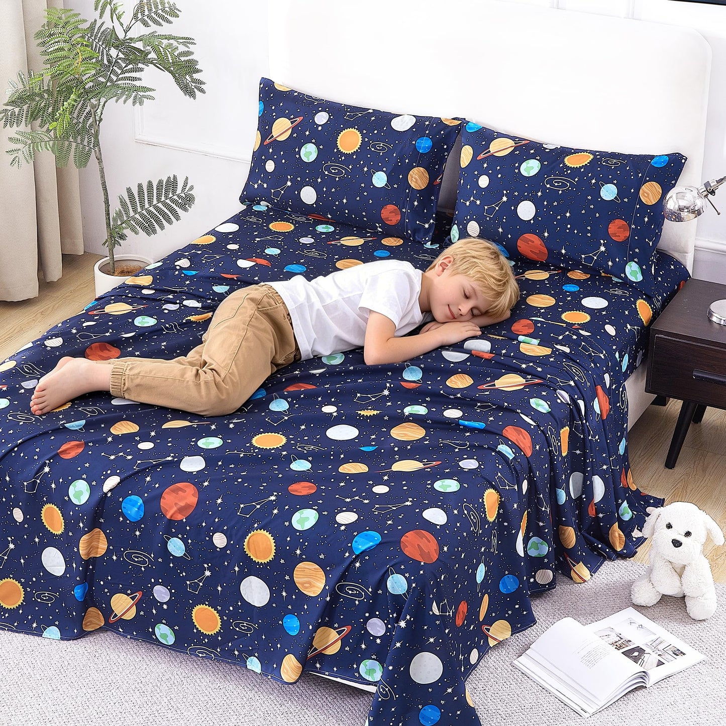 CozySmile Full Sheet Set Kids,4 Pieces Breathable Soft Microfiber Bedsheets for Child Boys, Oeko-TEX, Anti Pilling Deep Pockets Easy Care Bed Sheets, Planet