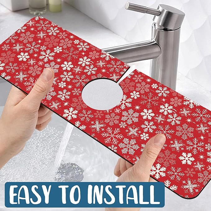 Christmas Merry Xmas Sink Splash Guard Santa Claus Faucet Absorbing Mat Fast
