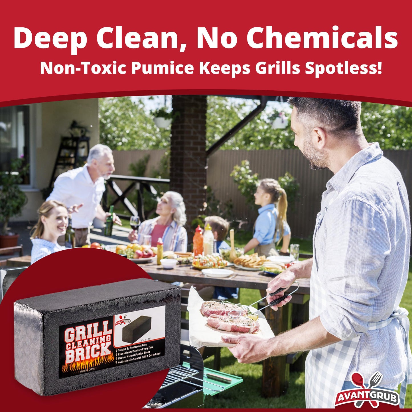 Heavy Duty Grill Cleaning Brick 1 Pack. Commercial Grade Pumice Stone Tool Cleans & Sanitizes Restaurant Flat Top Grills or Griddles. Remove Grease Stains and Dirt Without Harsh Chemicals or Abrasives