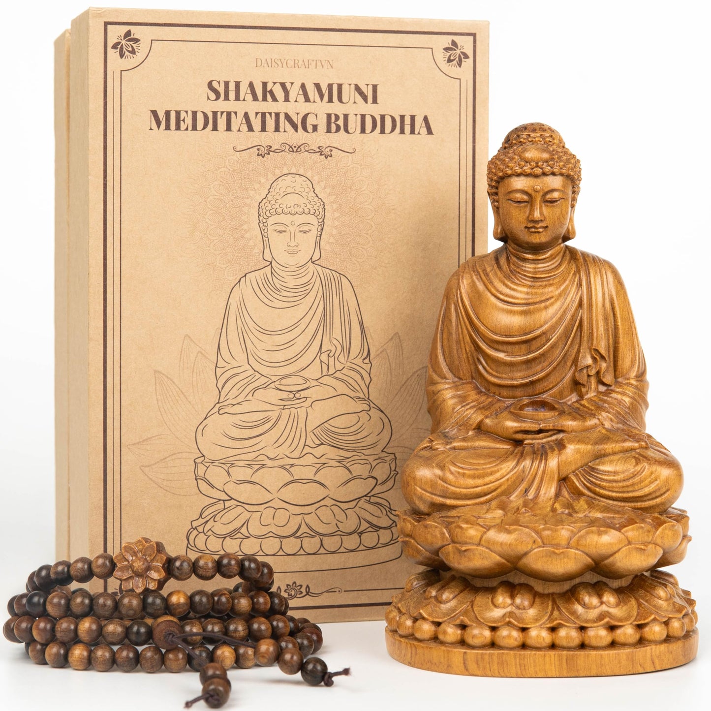 DAISYCRAFTVN Buddha Statue – Wooden Shakyamuni Buddha for Indoor Home Altar, Meditation Room Decor, Buddhist Spiritual Gifts