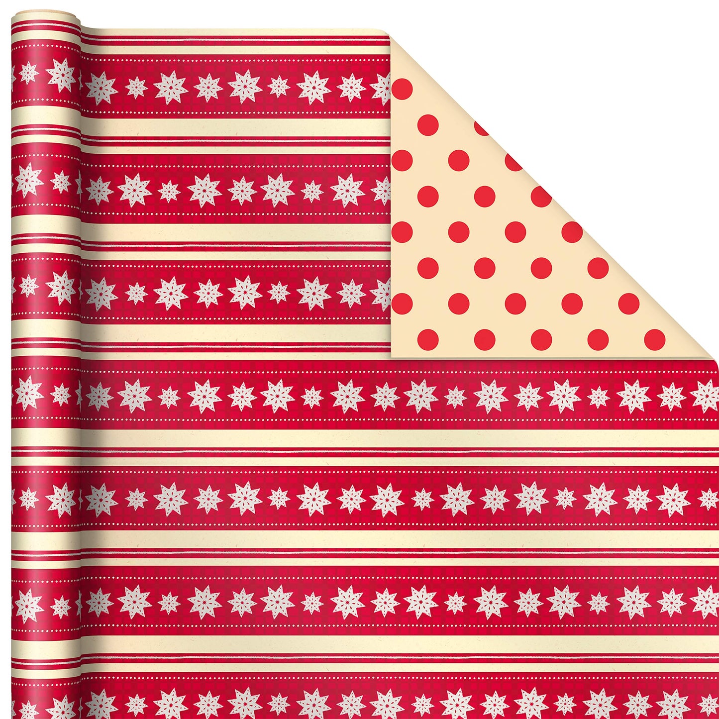 Hallmark Reversible Christmas Wrapping Paper (3 Rolls: 120 sq. ft. ttl) Merry Holidays, Snowflakes, Snowmen, Red Stripes
