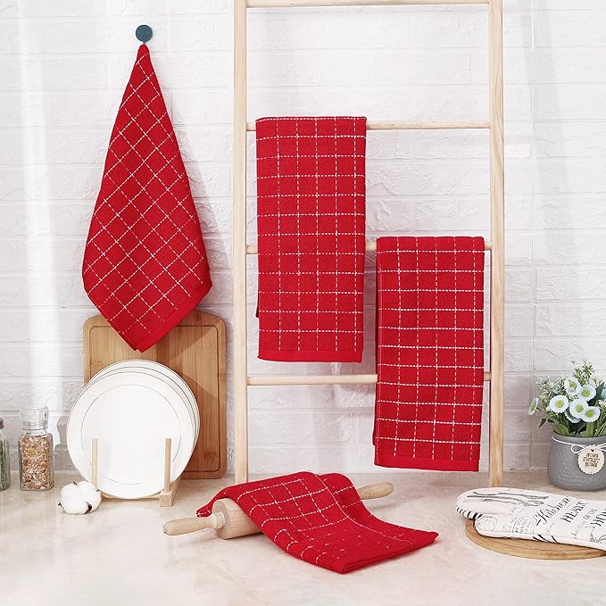 Homaxy 100% Cotton Terry Kitchen Towels, Checkered Designed, Soft and Super