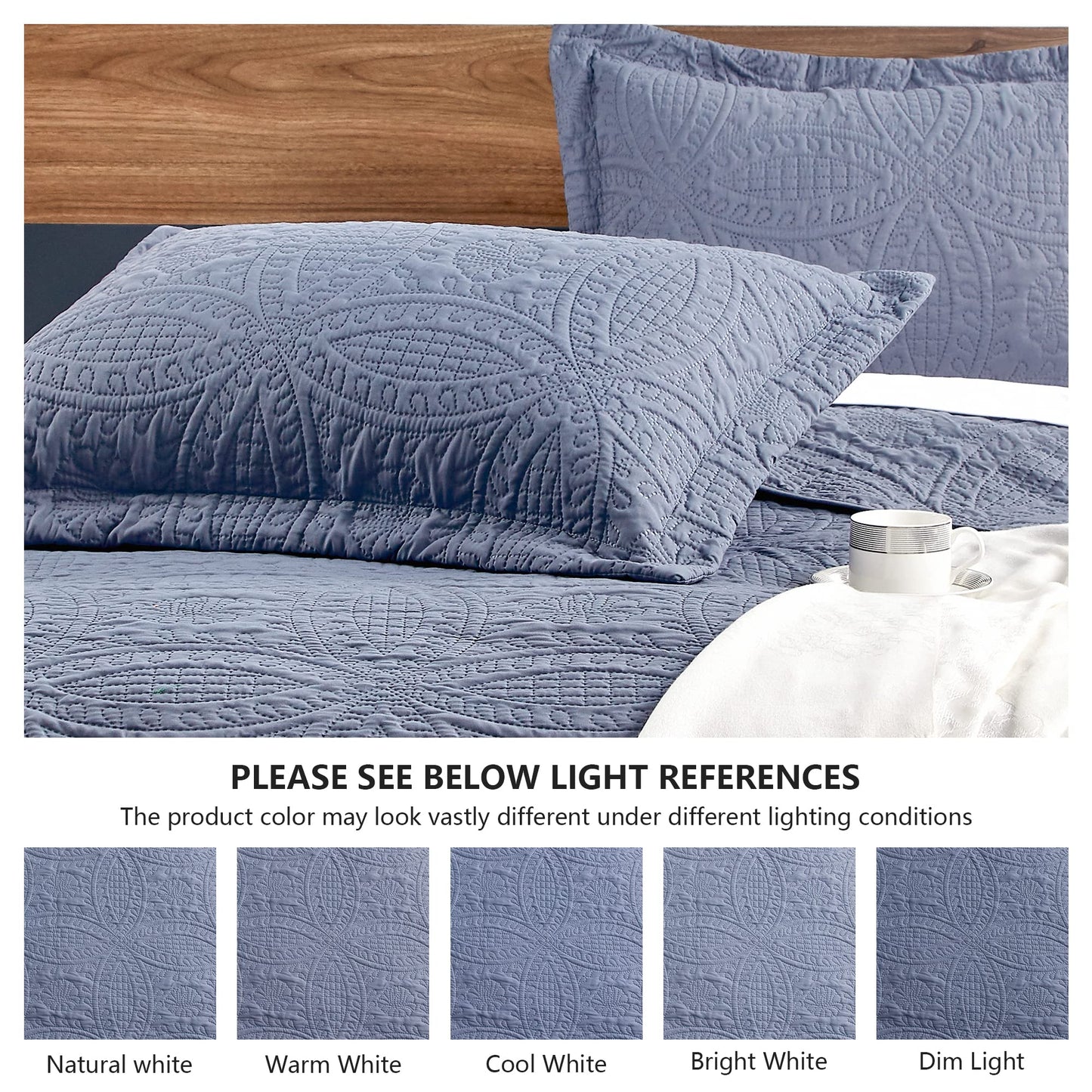 Love's cabin King Size Quilt Set Blue Bedspreads - Soft Bed Summer Lightweight Bedspread Comforter - Modern Style Coin Pattern Coverlet for All Season - 3 Pieces (1 Quilt, 2 Pillow Shams)