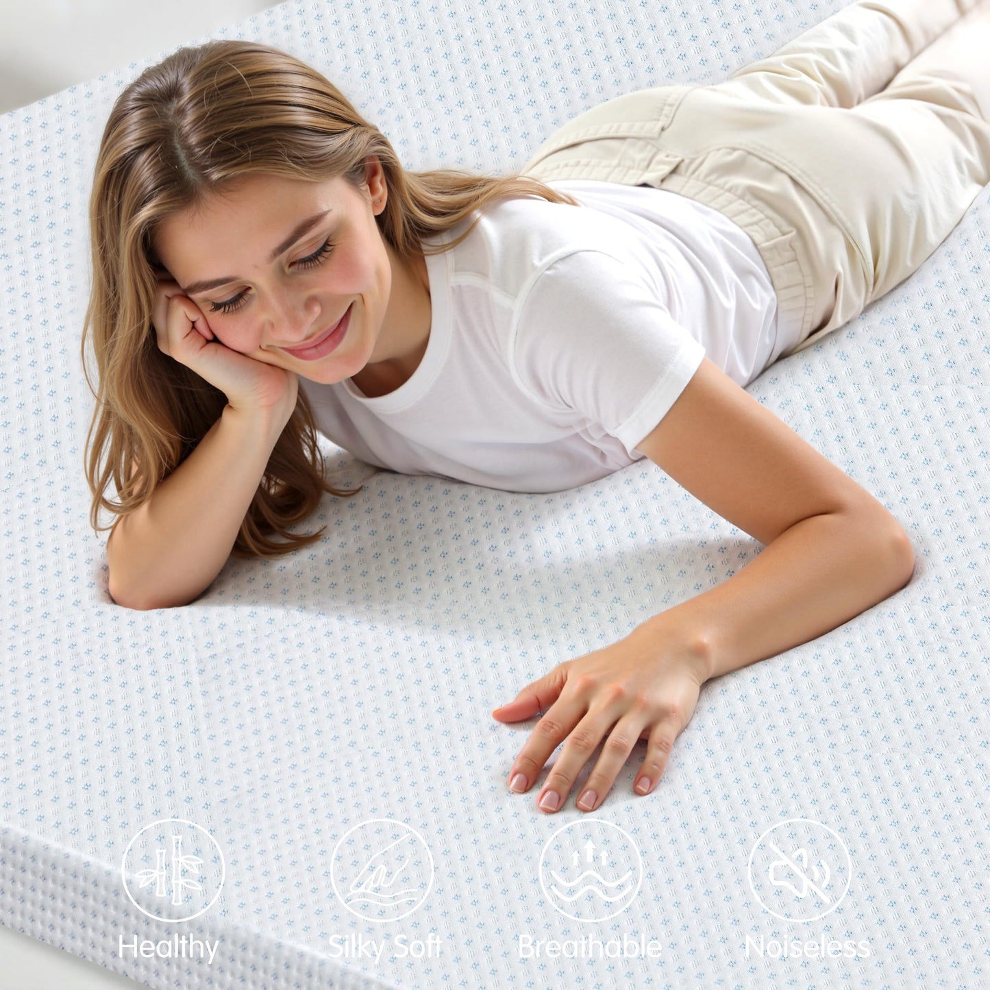 Subrtex Mattress Topper Cover (Only Cover) Mattress Protector Bedding Rayon Made from Bamboo Removable Mattress Encasement Mattress Cover with Zipper (2 Inch, White, Queen)
