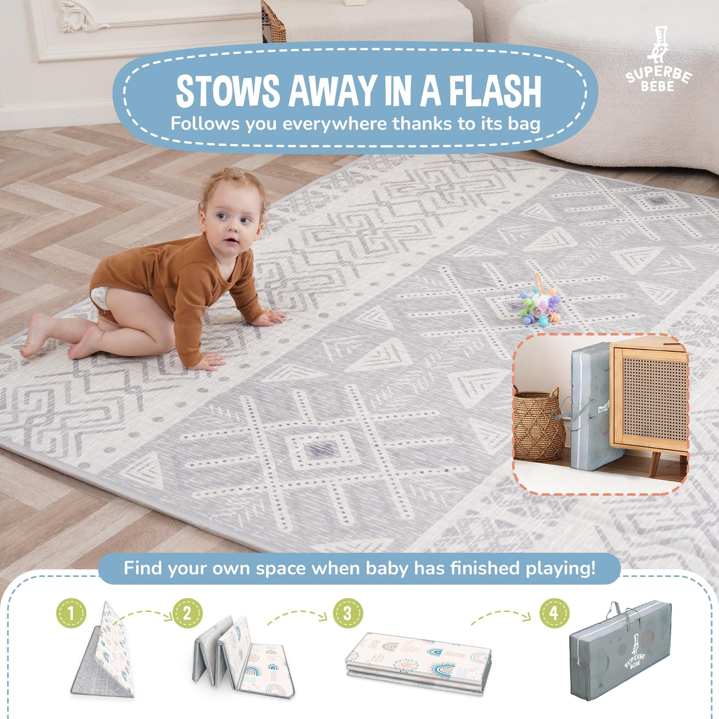 Baby Play Mat 150x180x1cm - Tummy Time Mat - XXL Large Size Baby Play Gym - Foldable Play Mat - Waterproof Foam Baby Play Mat Floor Mat For Kids Toddlers Children - Baby Mats For Floor Play