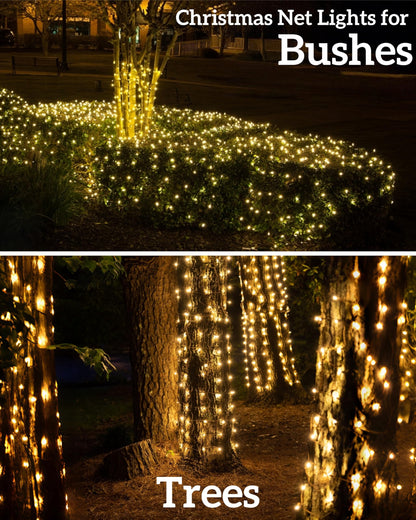Wabarle Led Christmas Net Lights for Bushes 132 Led, 6ft x 6ft Christmas Net Lights Outdoor Mesh Tree Trunk Green Wire Christmas Decorations for Bushes,Tree,Shrubs,Xmas(Warm White)
