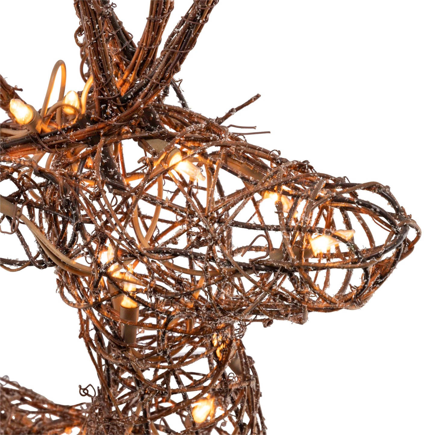 Alpine Corporation 35" Tall Outdoor Lighted Rattan Reindeer Christmas Yard Decoration with 60 Warm White LED Lights for Lawn Display, Brown
