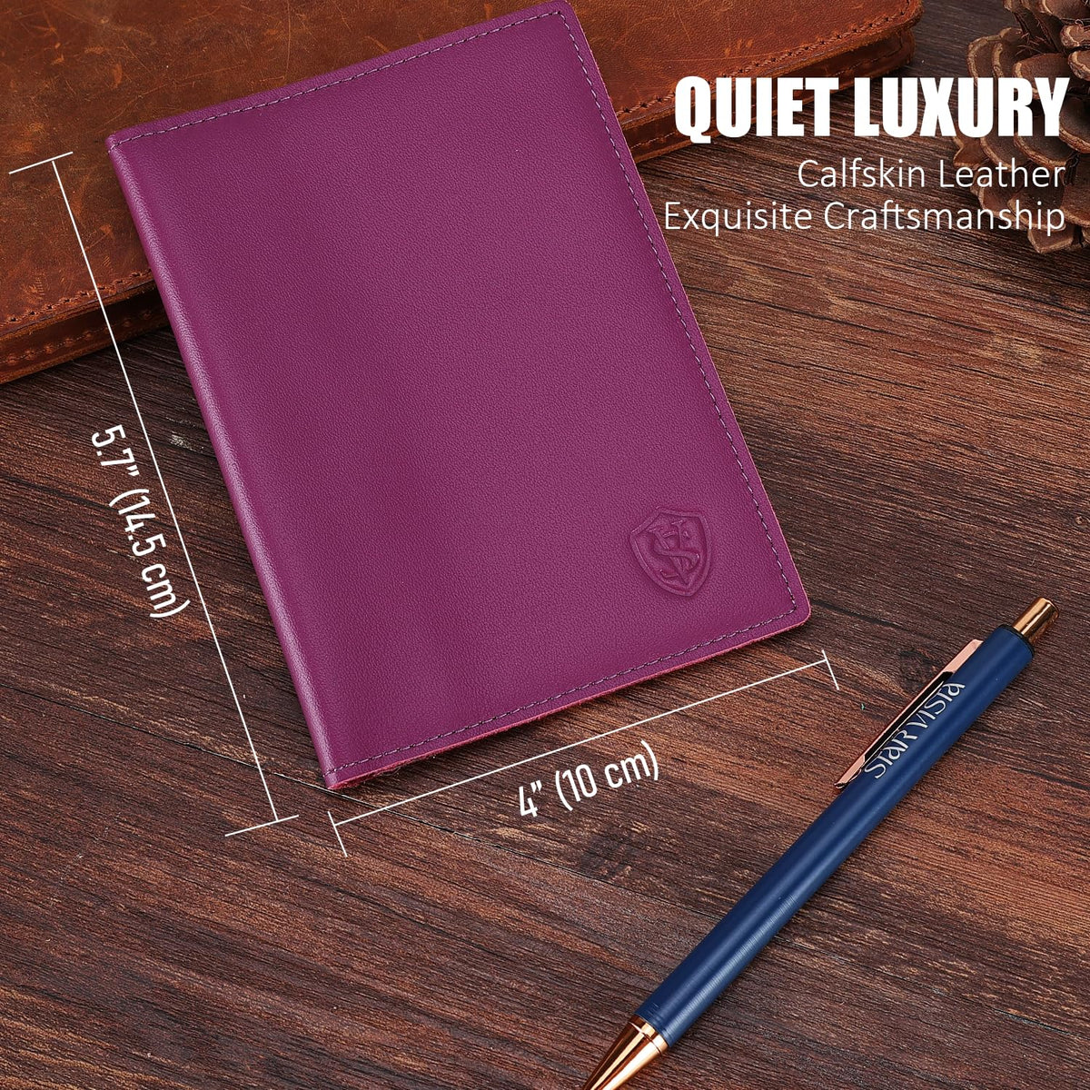 STAR VISTA Albatross Leather Travel Passport Holder, Minimalist Design, Calfskin Leather Case for Women and Men - Slim Passport Wallet, Bifold, RFID Blocking, Violet
