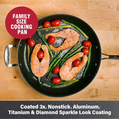 Granitestone 14 Inch Pan for Cooking, Family Sized Large Non Stick Frying Pans Nonstick Frying Pan Skillet for Eggs, Omelette, with Helper Handle, PFOA PFOS Free Oven & Dishwasher Safe