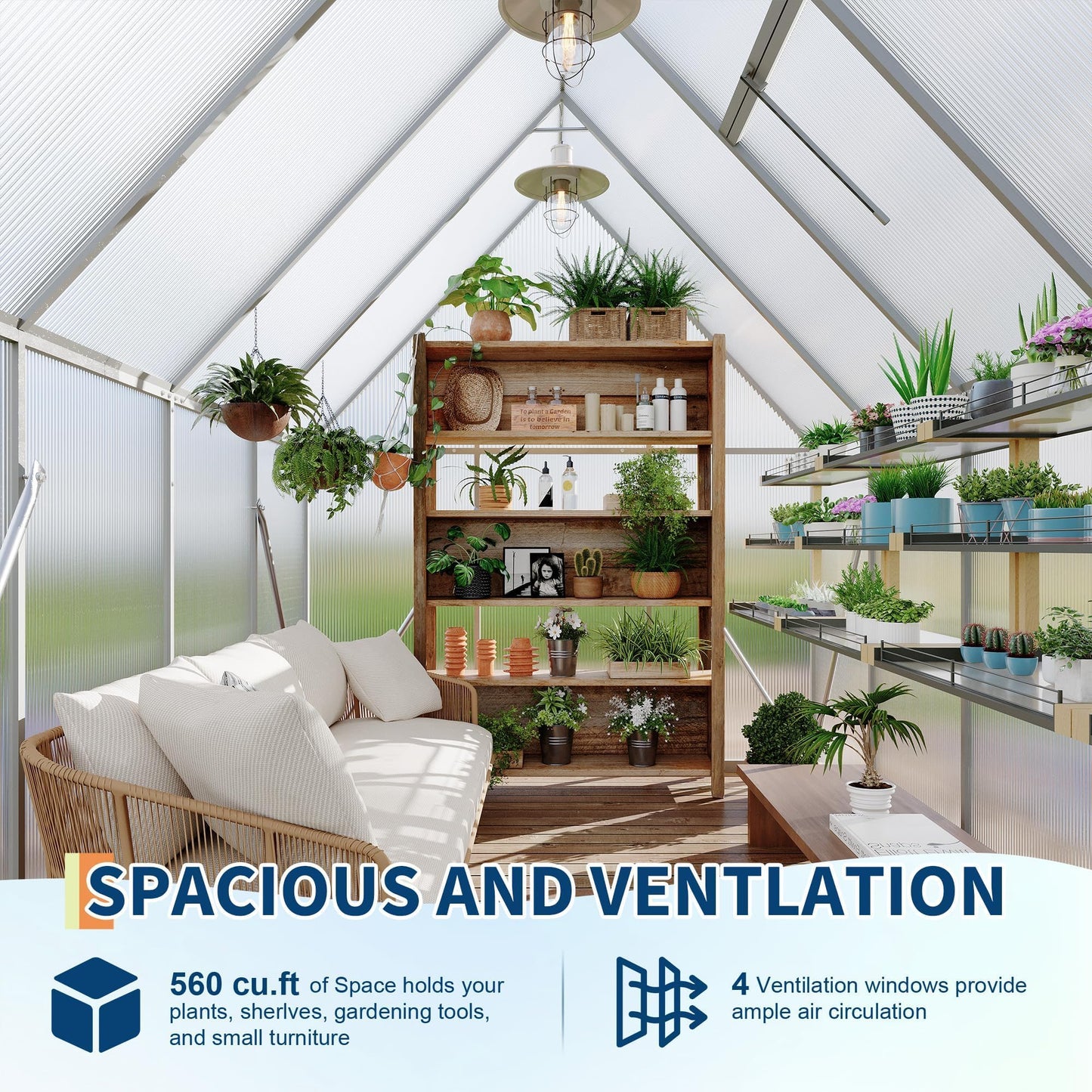 6x7 ft Heavy Duty Polycarbonate Walk-in Greenhouse with Reinforced Aluminum Frame, Adjustable Roof Vent, and UV Protection Panels for Outdoor Backyard Gardening and Year-Round Plant Care
