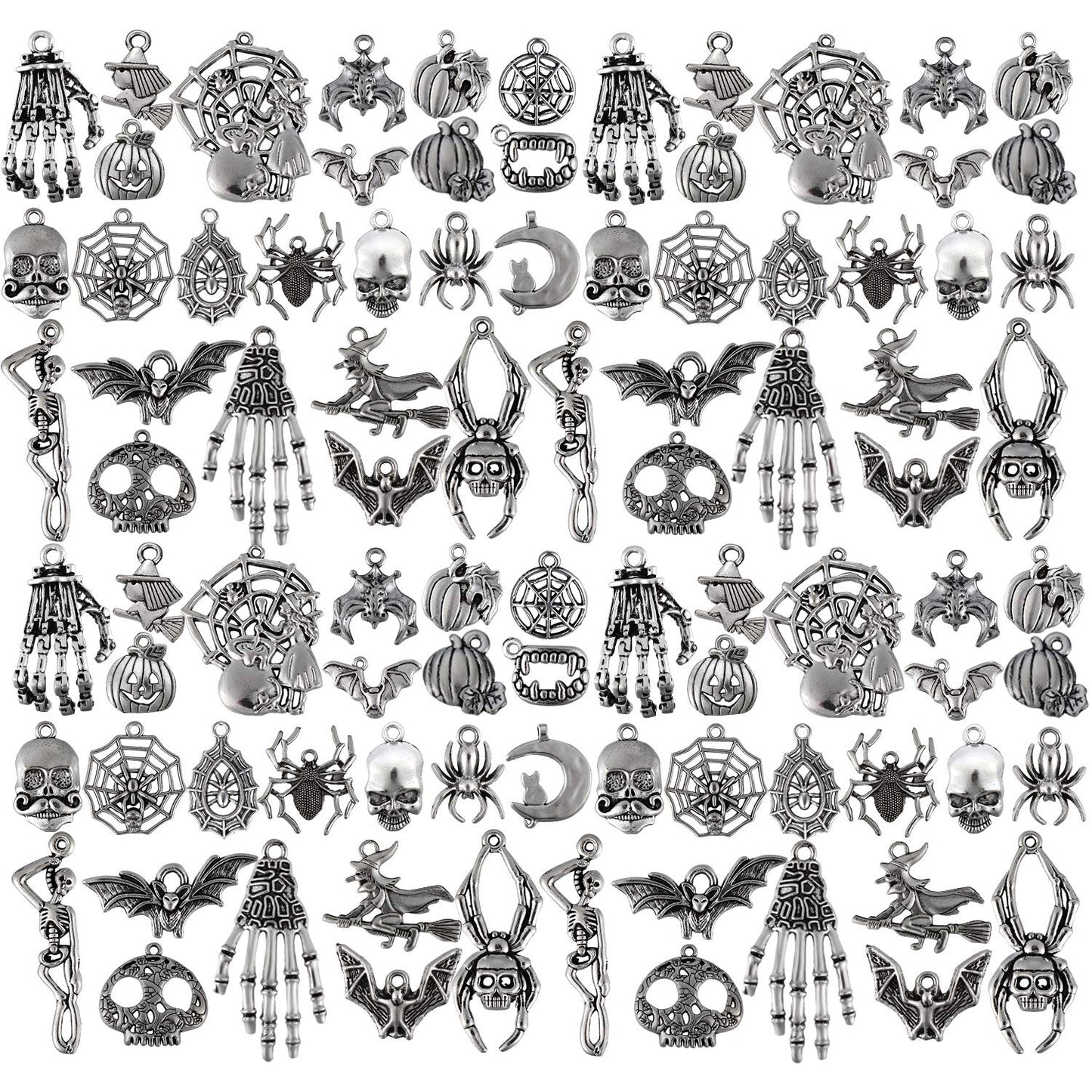 Hicarer 80 Pieces Antique Silver Pendants Charms Pendants Halloween Jewelry Making Accessory for DIY Necklace Bracelet(Skull)