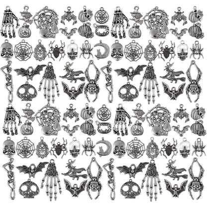 Hicarer 80 Pieces Antique Silver Pendants Charms Pendants Halloween Jewelry Making Accessory for DIY Necklace Bracelet(Skull)