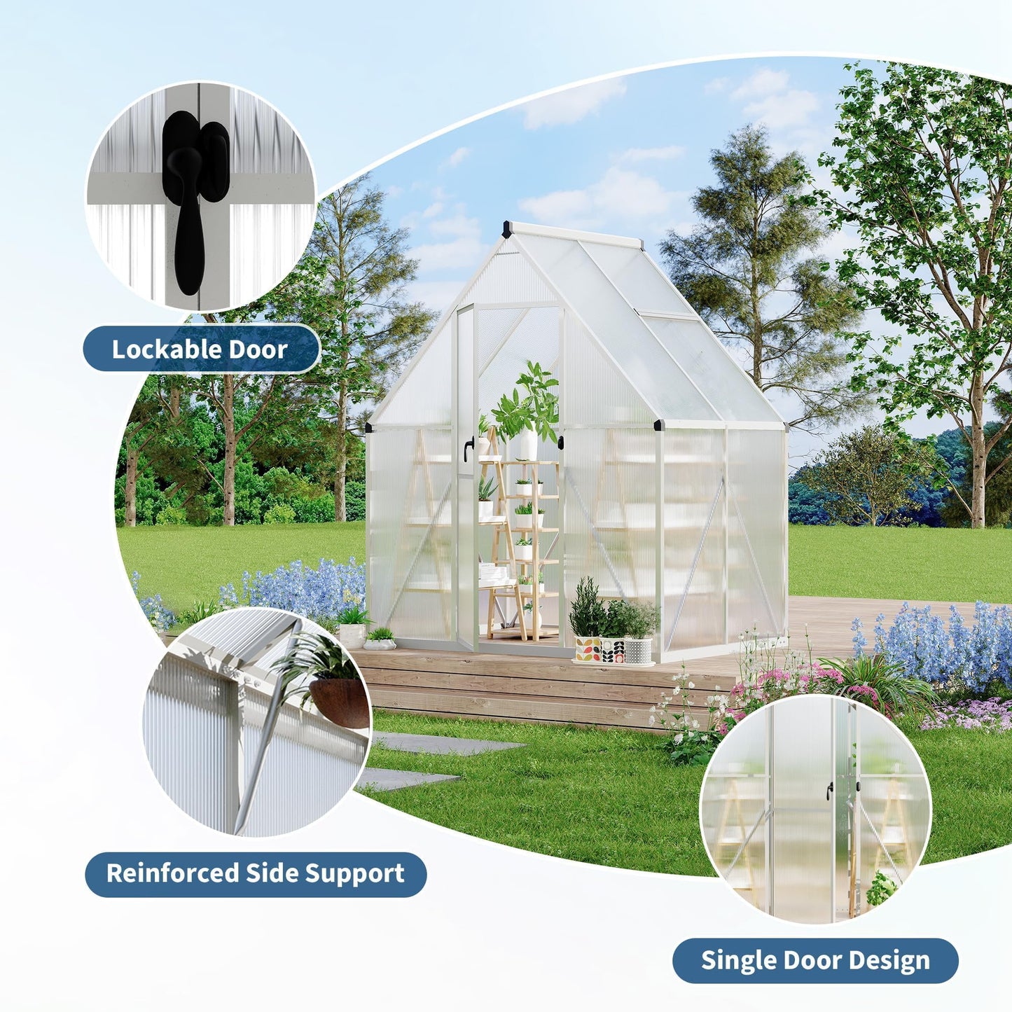 6×4 ft Outdoor Greenhouse, Large Walk in Greenhouses for Outdoors and Garden Planting, Enhanced Aluminum Frame, Quick Setup Structure, Green Houses for Outside Backyard, Garden, Patio, Silver