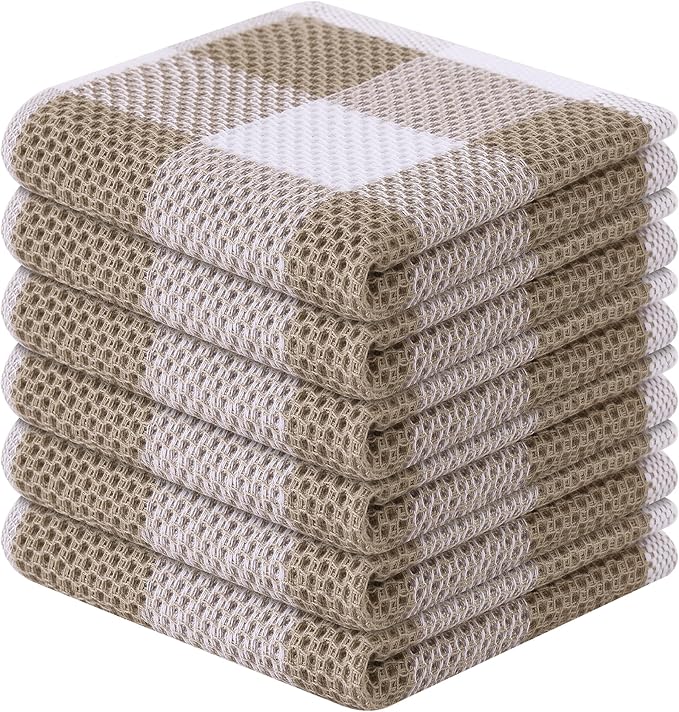 Homaxy 100% Cotton Waffle Weave Check Plaid Dish Cloths, 12 x 12 Inches