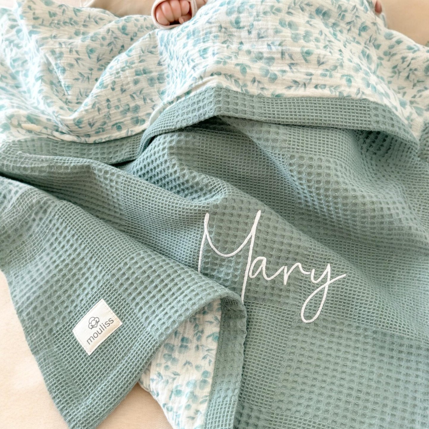 Mouliss Personalized Baby Blanket with Name – Handmade 100% Organic Cotton Newborn Gift | Custom Knit Blanket for Boys, Girls, Kids & Baby Showers