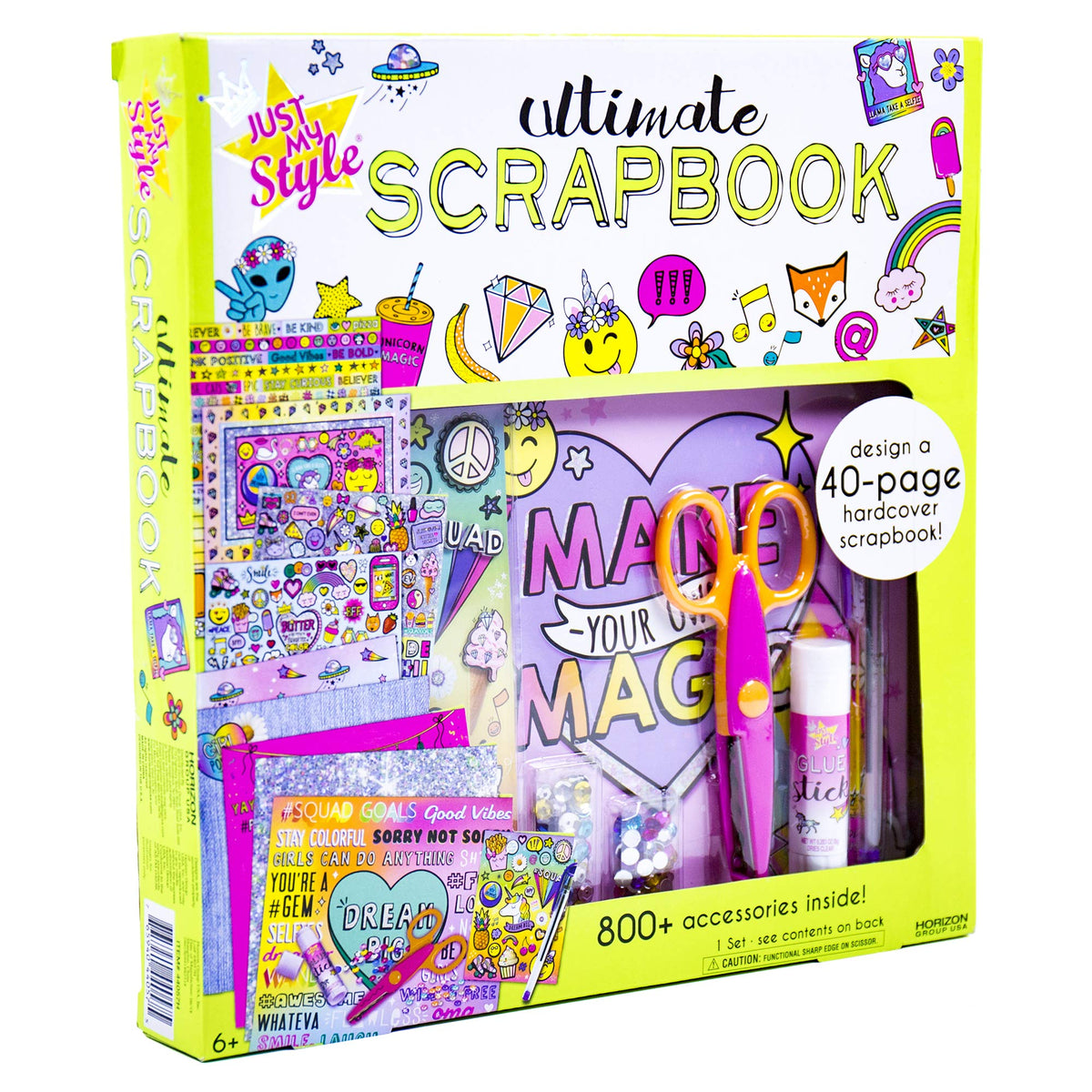 Just My Style Ultimate Scrapbook, Personalize and Decorate A 40-Page DIY Scrapbook, Great for Travel, Road Trips & On-The-Go, Memory Keeper Scrap Book for Kids & Tween Ages 6, 7, 8, 9,Beige