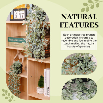 Der Rose 2Pcs Fake Plants Hanging Artificial Decor Faux Potted Eucalyptus and Pea Pod Plants for Boho Bathroom Home Office Desk Wall Shelf Bookcase Accessories Decor Indoor