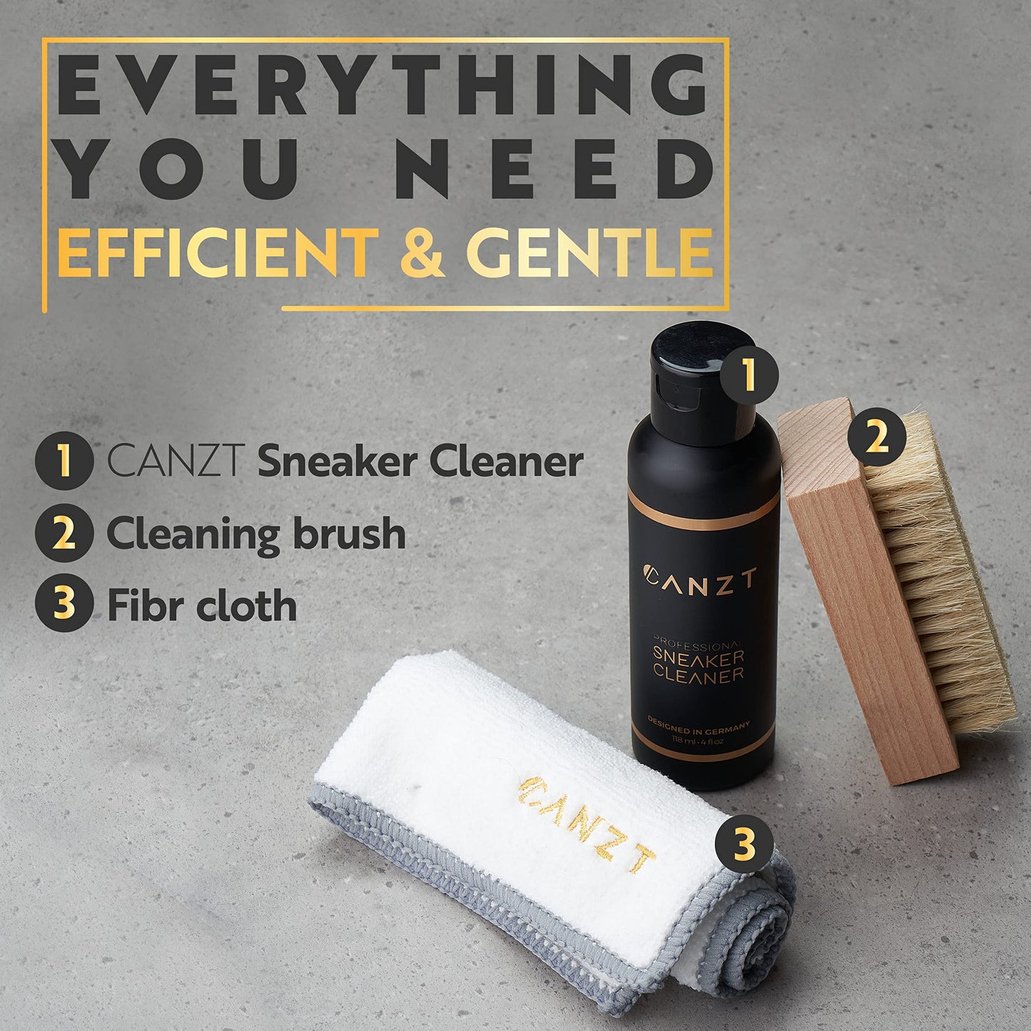 Canzt Sneaker Cleaning Kit – Ideal for Suede, Nubuck, Leather & Canvas Shoes – Trainer Cleaner Set with Shoe Cleaner, Brush & Microfibre Cloth