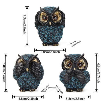 Owl figurine and sculptures for shelf decor accents,3 wise Owl statue for living room bedroom decoration,Retro animal decor,boho gift for women bird lover,see no evil hear no evil speak no evil
