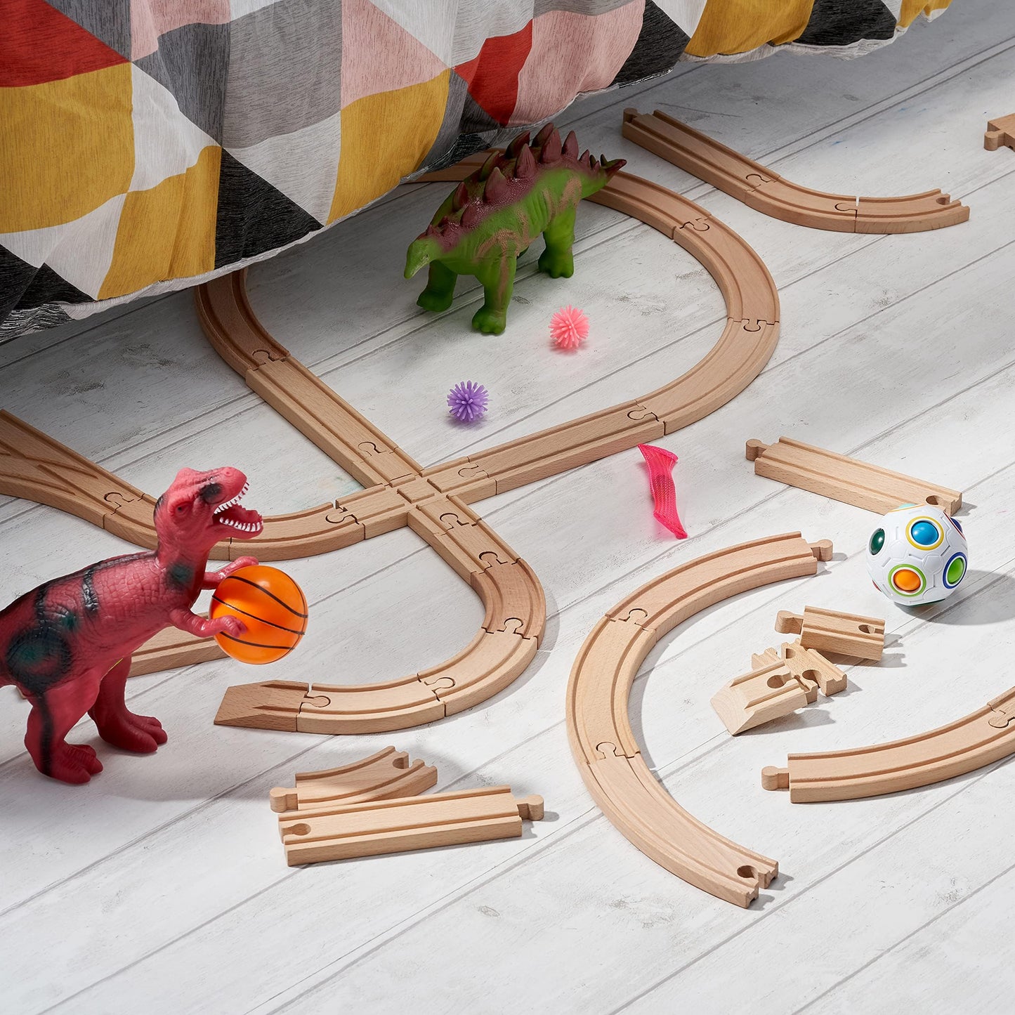 THE TWIDDLERS - 192 Piece Wooden Train Track Expansion Pack, Large Set Compatible with All Major Brand Toy Trains - Wide Selection of Straight and Curved Track, Premium Wood Railway Accessories