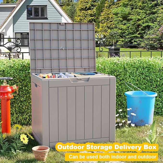 36 Gallon Outdoor Deck Box, Lockable Waterproof Outdoor Storage Boxes For Garden Tools,Indoor Cushions,Accessories Outside Storage Resin Weatherproof Container(Grey)